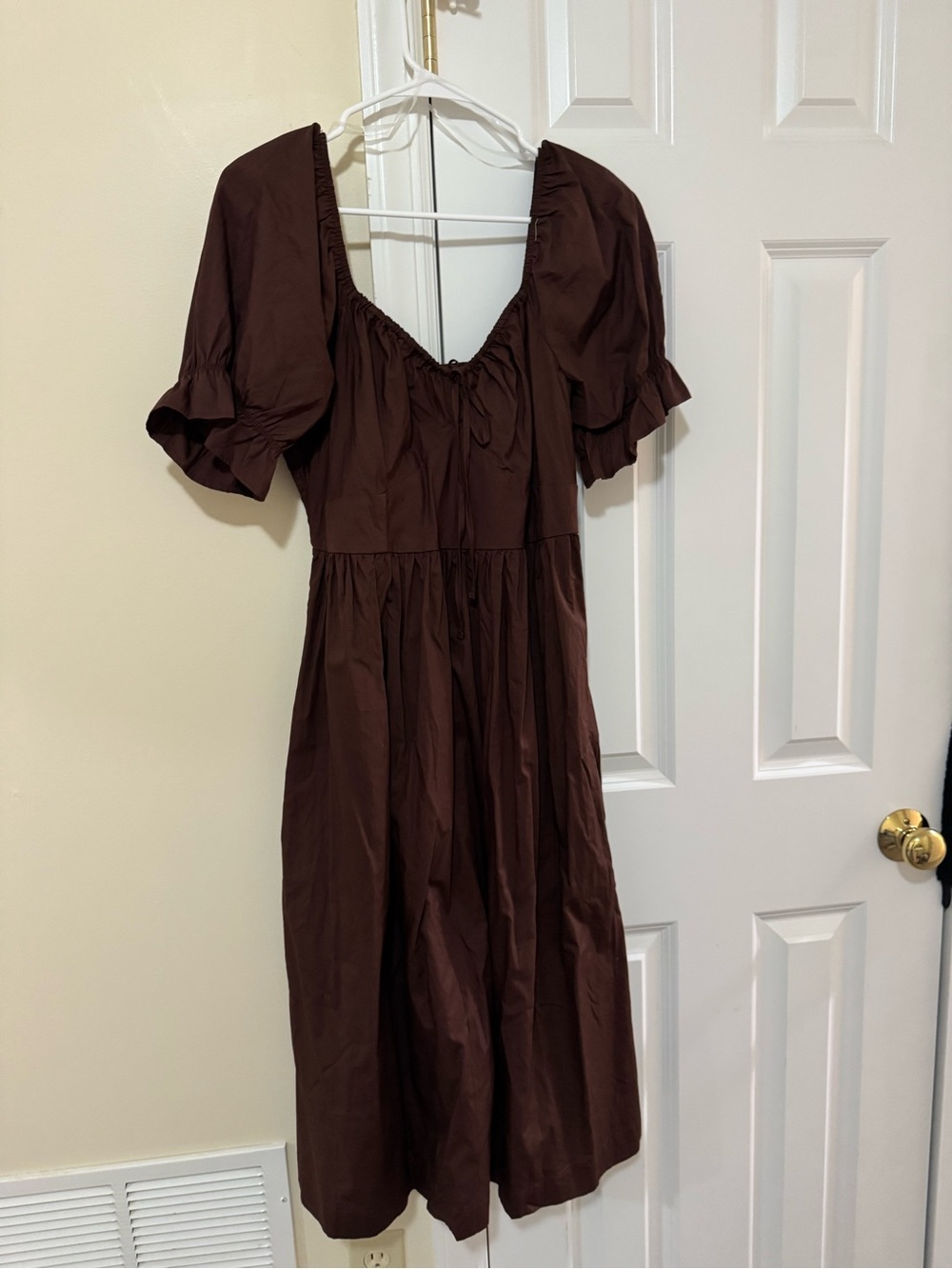Universal Thread Puff Elbow-Sleeve Midi A-Line Dress Brown Medium